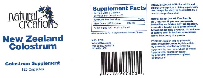 Natural Creations Issues Allergy Alert on Undeclared Milk Ingredient in Dietary Supplement New Zealand Colostrum